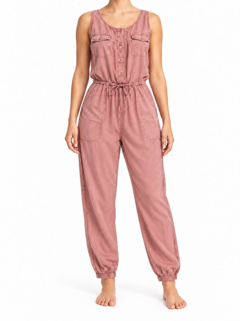 Ci Sono Women's Dusty Rose Sleeveless Utility Jogger Jumpsuit, M